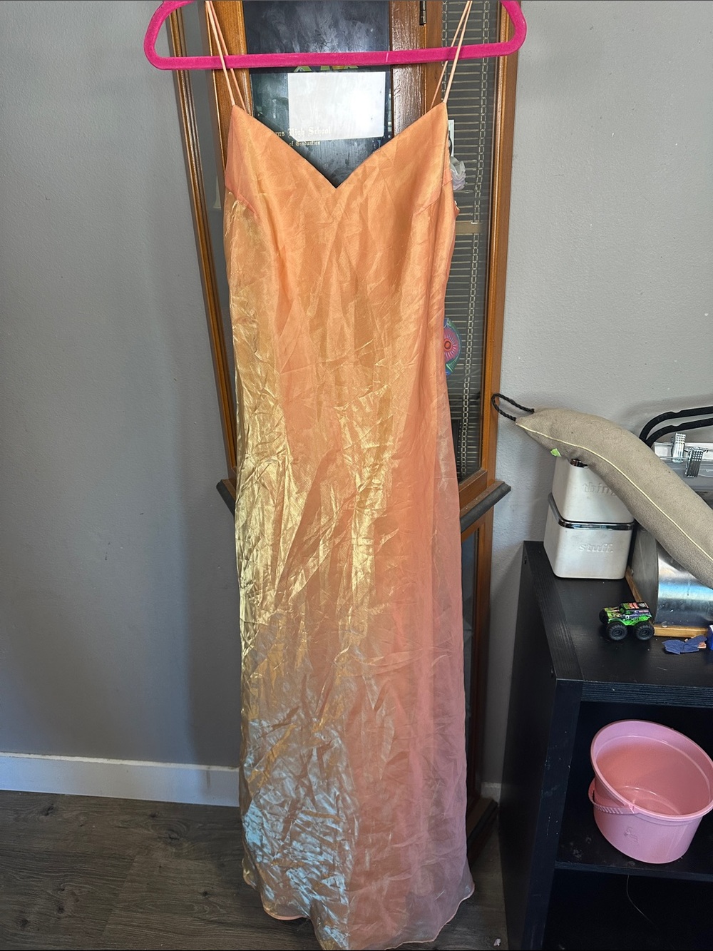 Peach to Gold Ombre Satin Maxi Slip Dress
